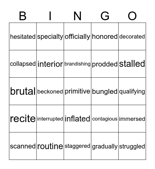 Vocabulary Bingo Card