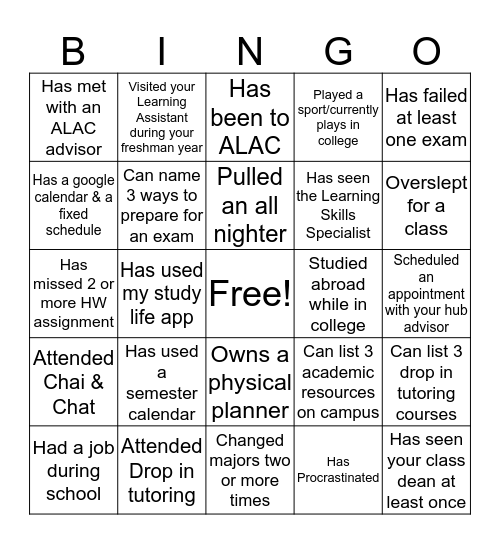 COLLEGE BINGO Card