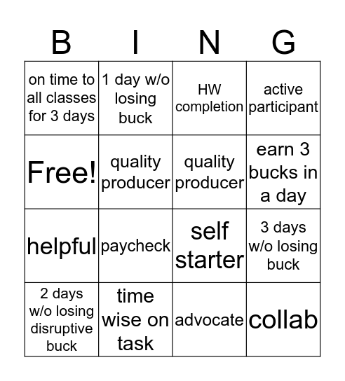 Kickboard BINGO  Bingo Card