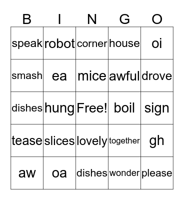 Sounds and Words Bingo Card