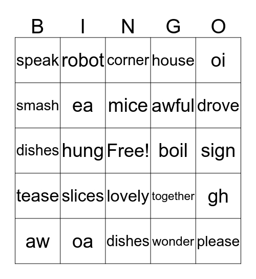 Sounds and Words Bingo Card