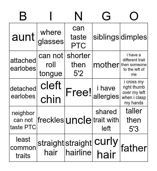 trait bingo Card