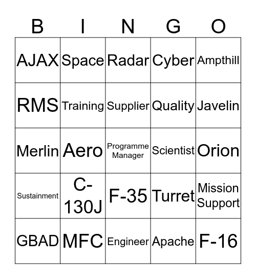 Lockheed Martin Bingo Card