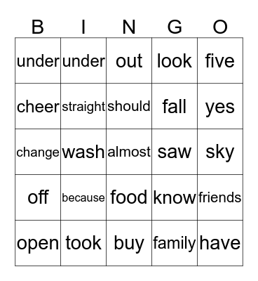 Unit 2 Weeks 1-3 HFW Bingo Card