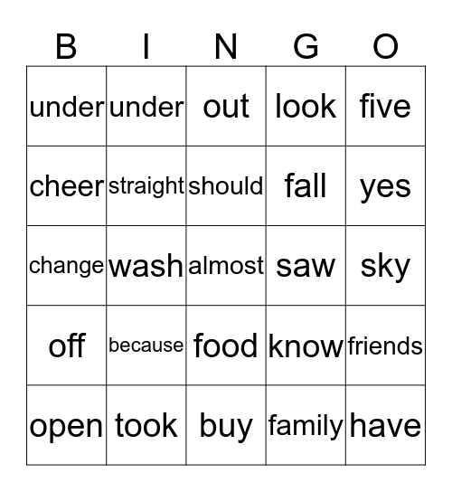 Unit 2 Weeks 1-3 HFW Bingo Card