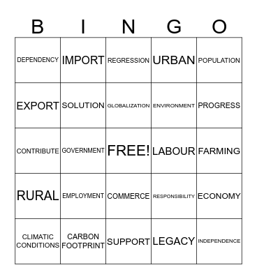 Vocabulary Bingo Card