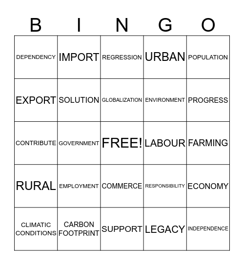 Vocabulary Bingo Card