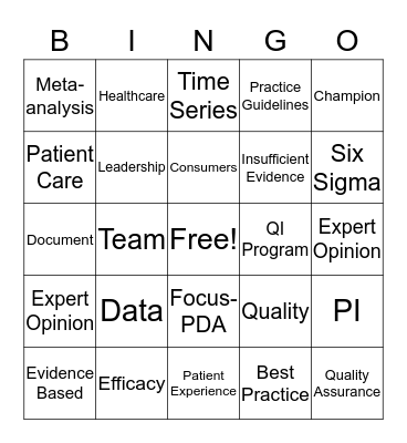 Quality Improvement Bingo Card