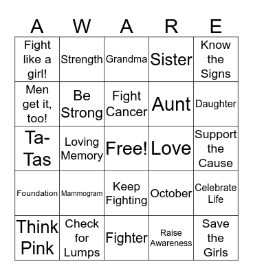 Breast Cancer Awareness Bingo! Bingo Card