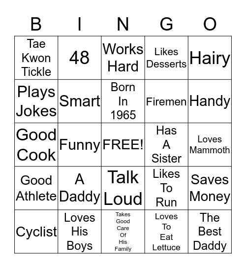 Dadingo Bingo Card
