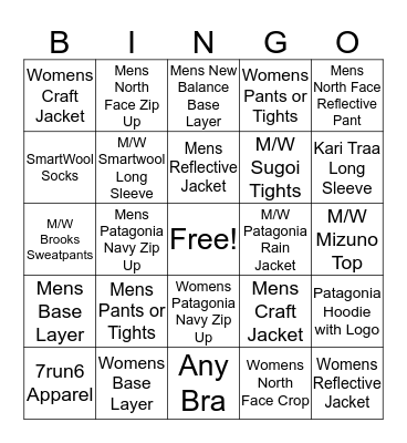 APPAREL BINGO Card