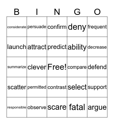 Vocabulary Bingo Card