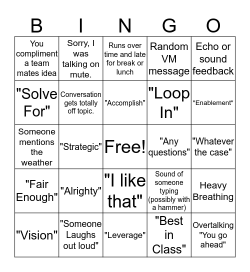 Conference Call Bingo Card