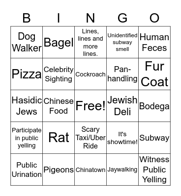 Robert's NYC Rager Bingo Card