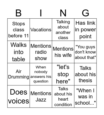 Tom Delamere Bingo Card
