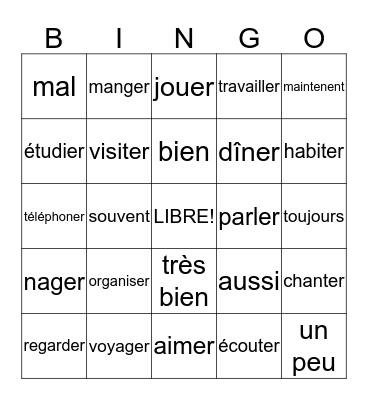 ER Verbs Bingo Card