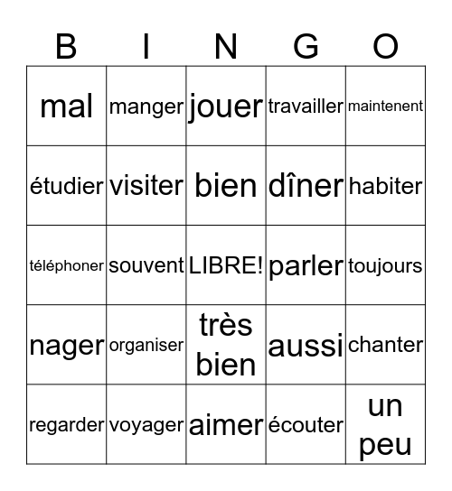 ER Verbs Bingo Card