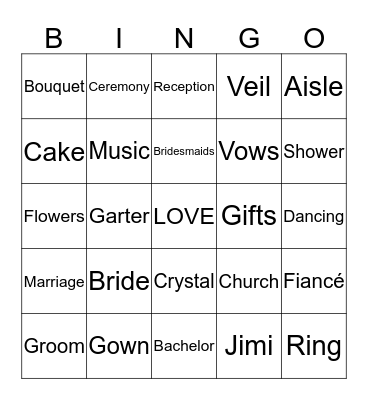 Bridal Bingo Card