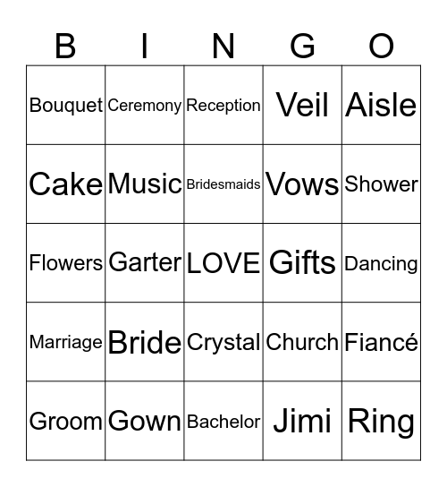 Bridal Bingo Card