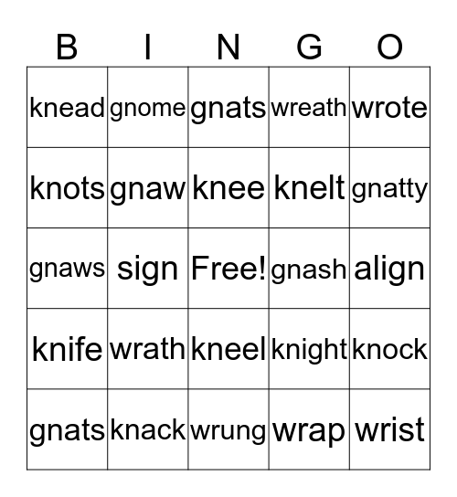 wr, kn, gn Bingo Card