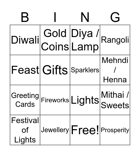 Happy Diwali Bingo Card