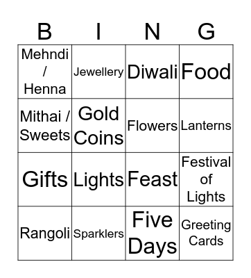 Happy Diwali Bingo Card