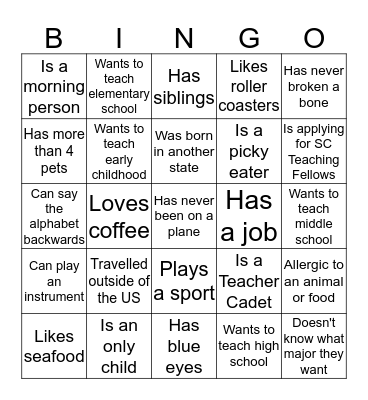Human Bingo Card