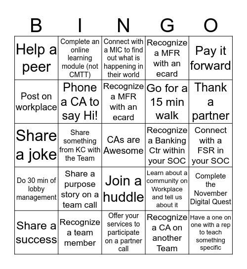 Purpose Bingo Card