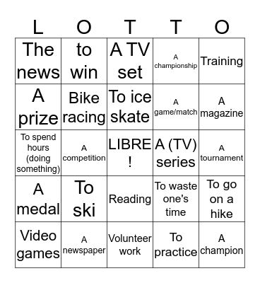 French 2 U11 Pastimes English Bingo Card