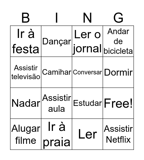 O que você gosta de fazer? Bingo Card