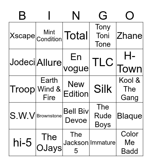 R&B Groups (Round 2) Bingo Card