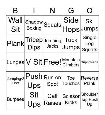 Fitness Bingo Fun Bingo Card
