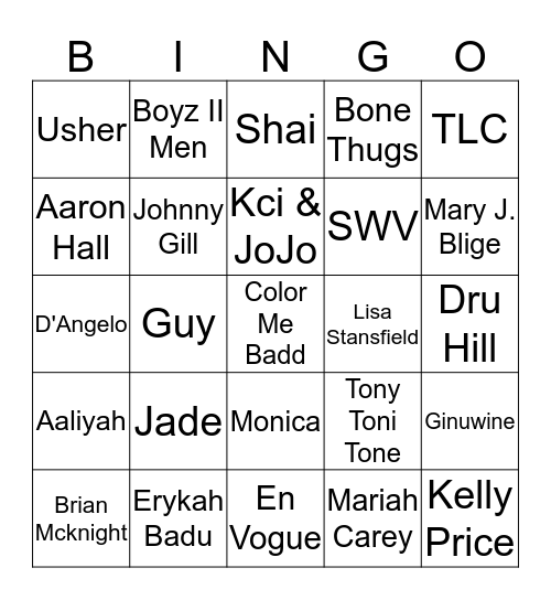 90's R&B (ROUND 4) Bingo Card