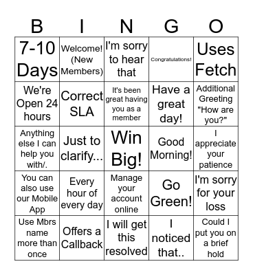 Social Bingo Card