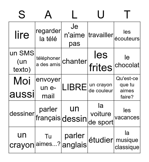 Français I - Chapitre 2A Bingo Card