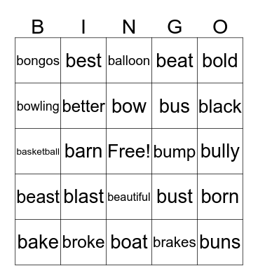 B words Bingo Card