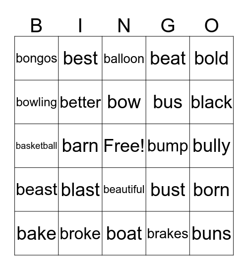 B words Bingo Card