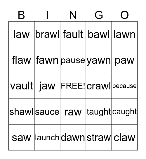 AW or AU Bingo Card