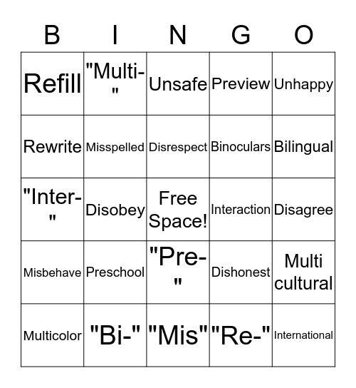 Prefix: BINGO!  Bingo Card