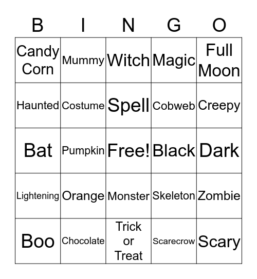 Halloween Bingo Card