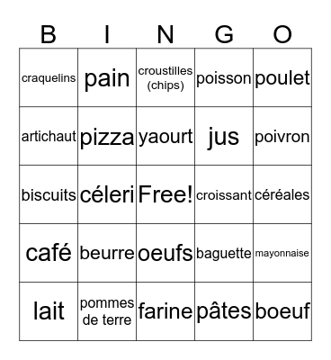 On fait les courses!  Bingo Card