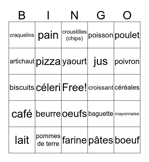 On fait les courses!  Bingo Card
