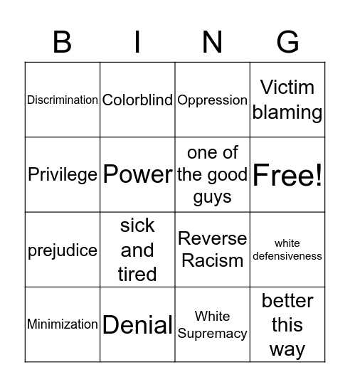 Getting off the Hook Bingo Card