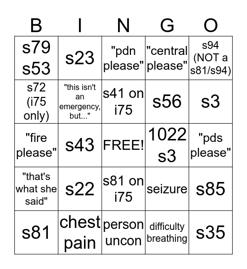 911 bingo Card