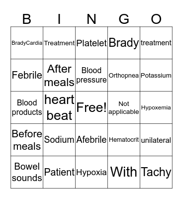 Medical terminology Bingo Card