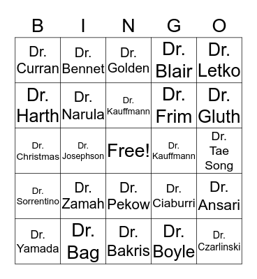 UChicago Doctors Bingo Card