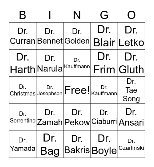 UChicago Doctors Bingo Card