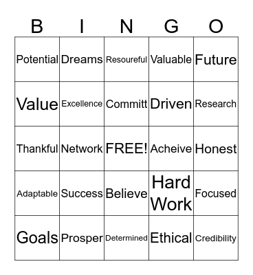Words of Success Bingo Card