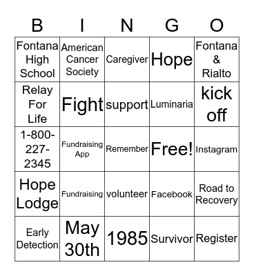 Kick Off Bingo Card