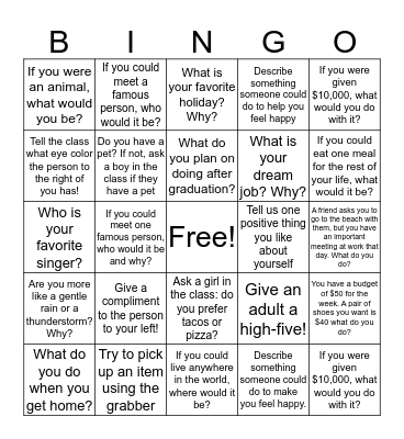 Social Bingo Card